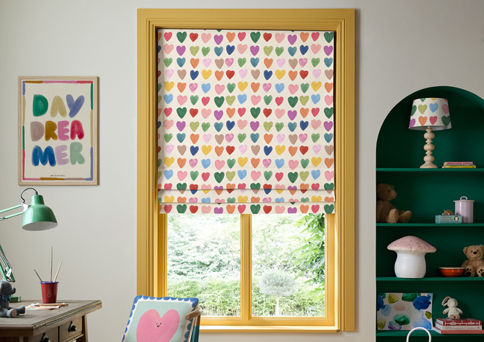 Wee Blue Bell Love Hearts, Multi - Twist&Fit Roman Blind - Image 3